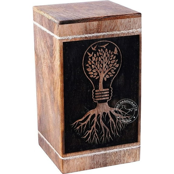 Floral Engraved Tree Wooden Cremation Urns for Human Ashes Adult Large - Wooden Burial Urn for Columbarium - Funeral Urn Box (250 Cubic Inches - Mangowood, Tree Life)