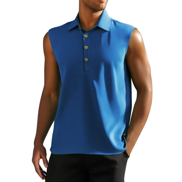 LOVZFMLL Tank Tops for Men Solid Color Summertime Casual Sleeveless Button Flip Collar Waistcoat