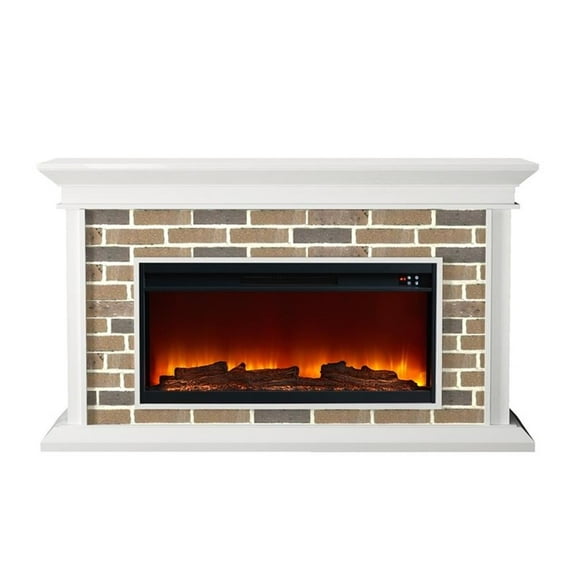 LIVILAND 60" Freestanding Electric Fireplace with Faux Brick Mantle - White