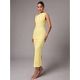 thumbnail image 5 of Yellow Womens Elegant Asymmetric One-Shoulder Sleeveless Sheath Midi Dress, 5 of 7