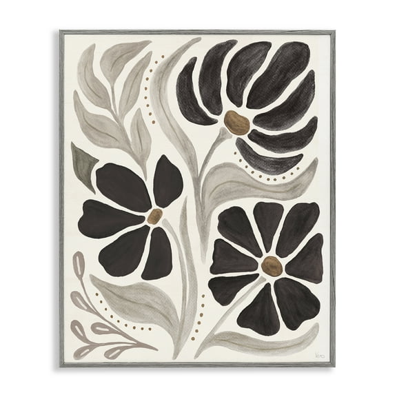 Stupell Industries Boho Curved Petals Botanical & Floral Painting Gray Framed Art Print Wall Art, 24 x 30