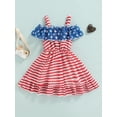 thumbnail image 2 of Bagilaanoe 4th of July Dress for Kids Girls Independence Day Dress Stars Stripe Print Ruffles Sling Dress Toddler Summer Sleeveless Princess Dress, 2 of 9