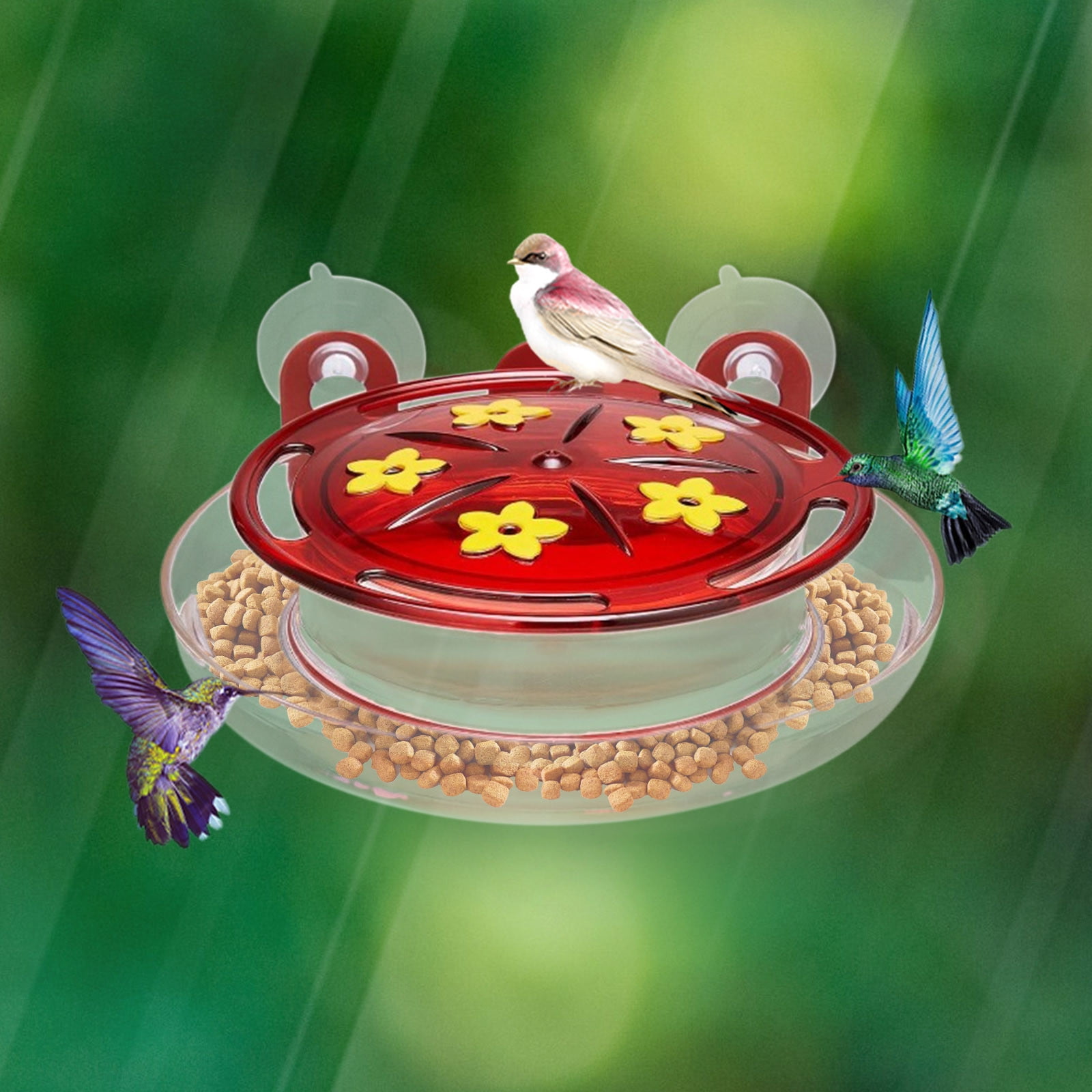 YFGEFTR Hummingbird Feeders for Outdoors Hanging with 3 Bee Guard Feeding Ports, drip-Free, Easy to Clean and Refill, attracts Hummingbirds, Plastic with ant Fence and Hook