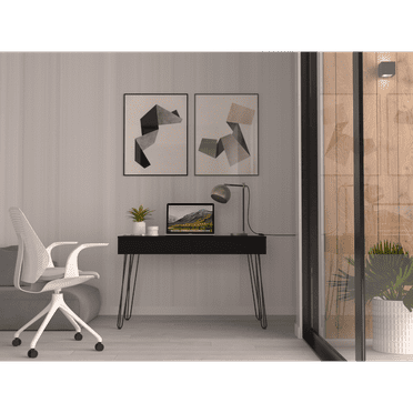 Salamanca Writing Desk with 2 Drawers, Hairpin Legs, Black