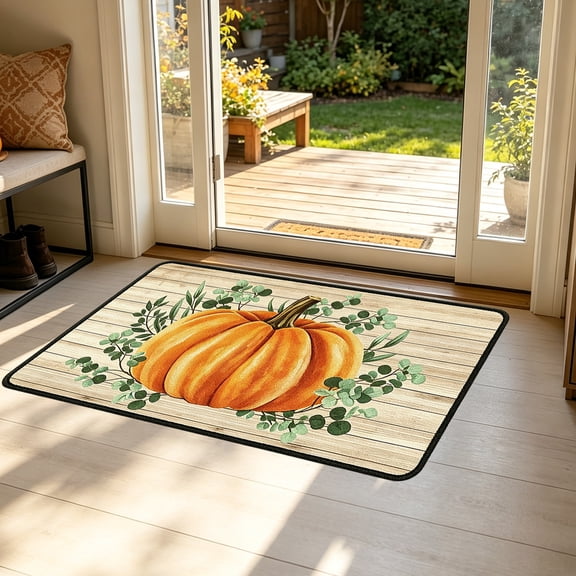 Qjidjing Thanksgiving Pumpkin Doormat 15.75×23.62inch, Non-Slip Washable Outdoor Mat Fall Harvest Rug for Porch Kitchen Entryway Decor