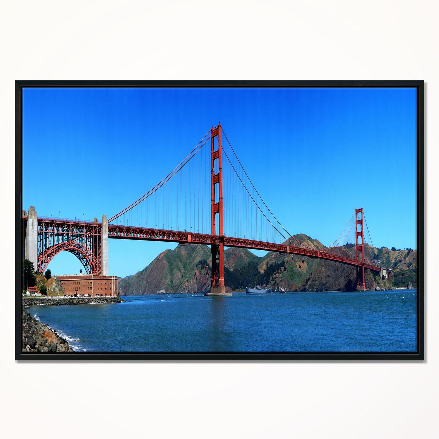 Design Art Golden Gate Bridge under Blue Sky Framed Canvas Art Print