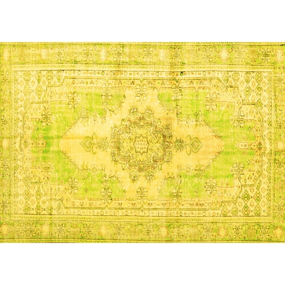 Ahgly Company Machine Washable Indoor Rectangle Persian Yellow Bohemian Area Rugs, 5' x 7'