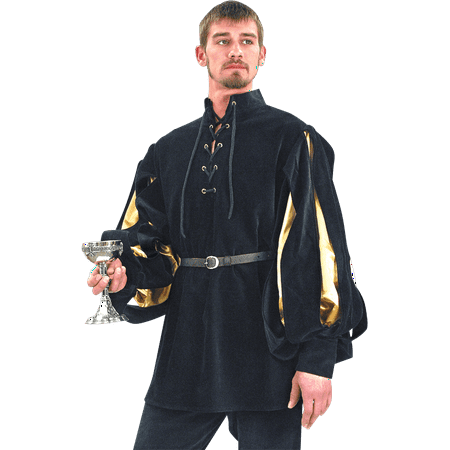 Men's Cavalier Shirt in Black/Silver, size: Large/X-Large | Cotton by Medieval