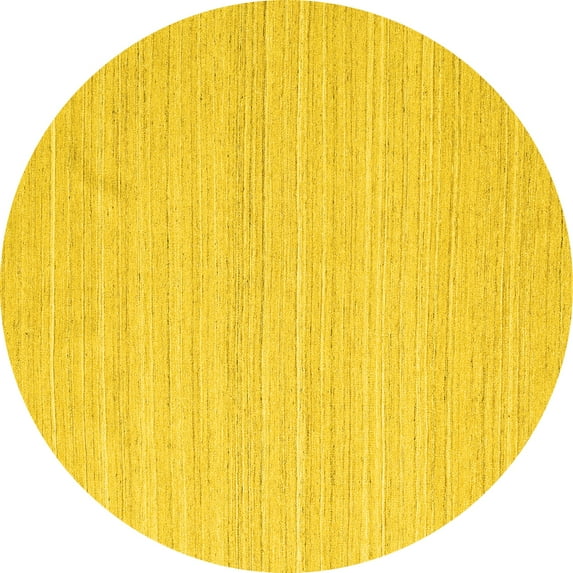 Ahgly Company Machine Washable Indoor Round Abstract Yellow Contemporary Area Rugs, 7' Round