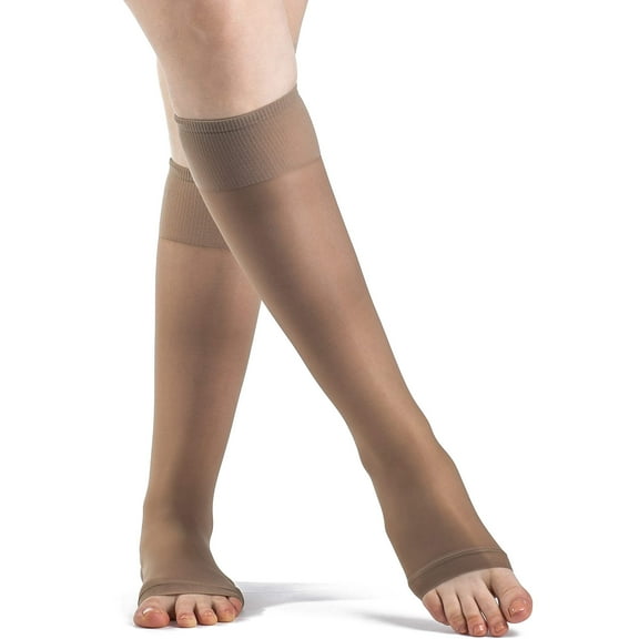 Sigvaris Well Being 120 Women's 15-20 Open Toe Knee High Compression Stockings Taupe B