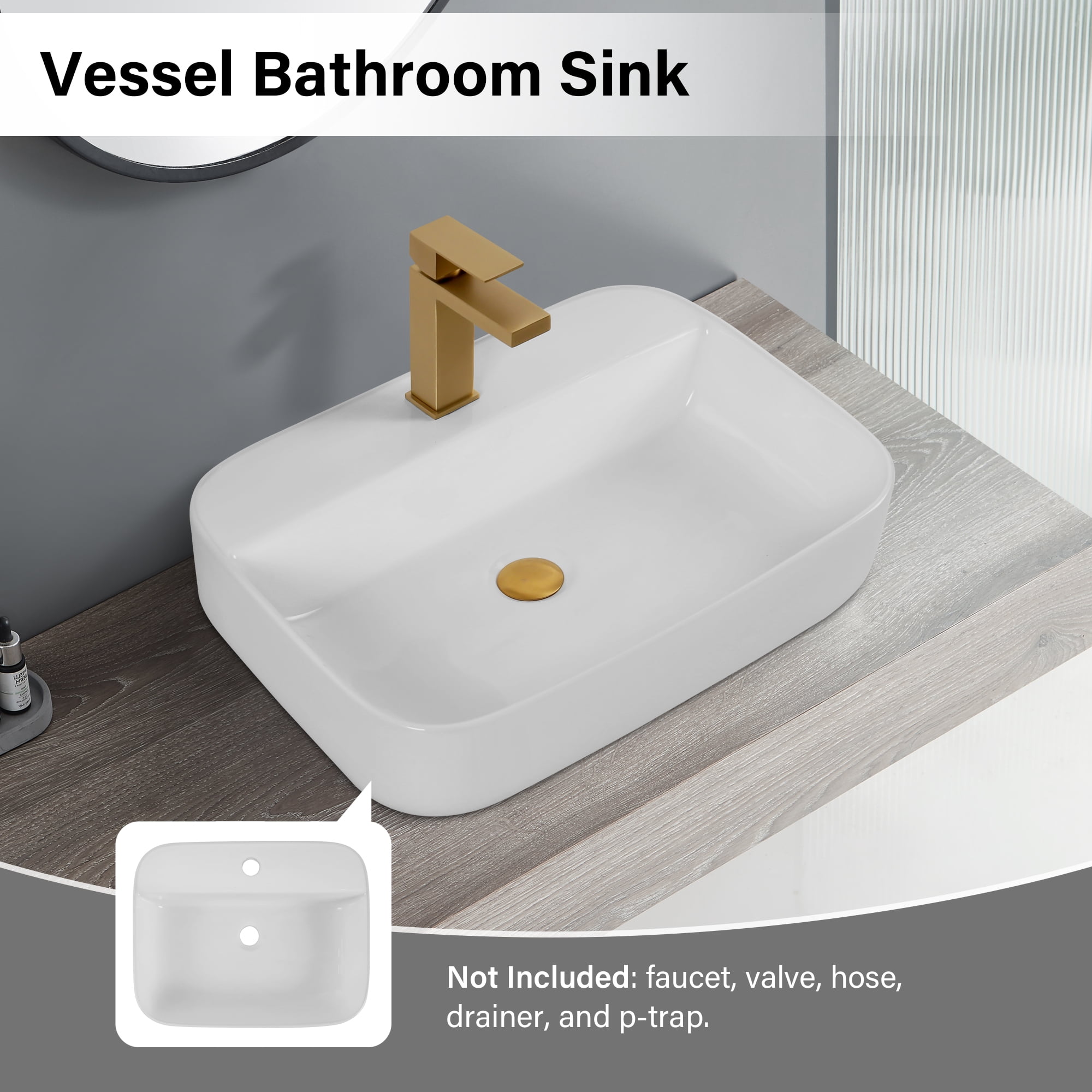 Bothwa Home Modern Bathroom Vessel Sink – Stylish Above-Counter White Porcelain Sink, Durable Ceramic, Easy Top-Mount Installation