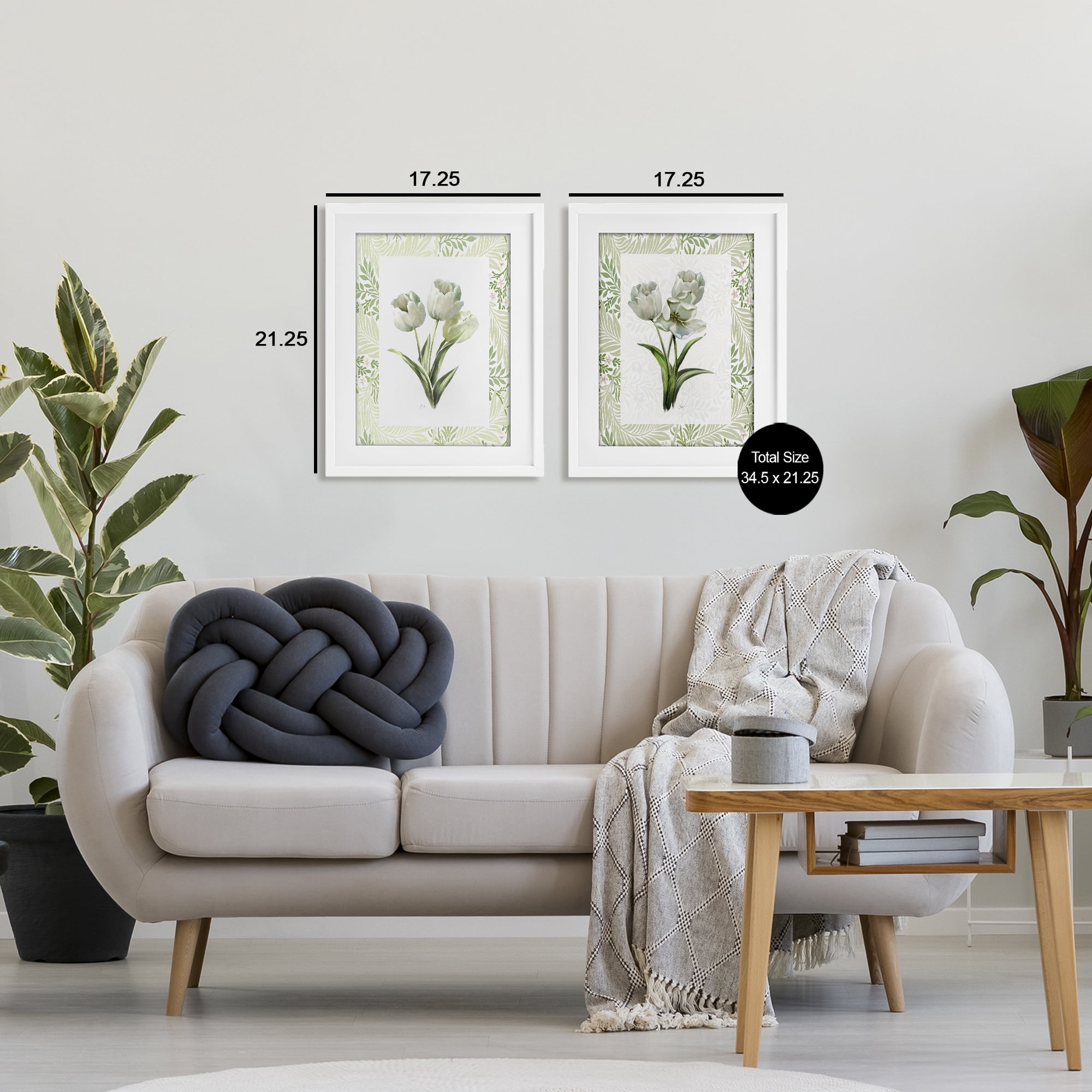 Stupell Industries Soft Green Tulip Trios 2 Piece White Framed Print Under Glass Set, design by Nan