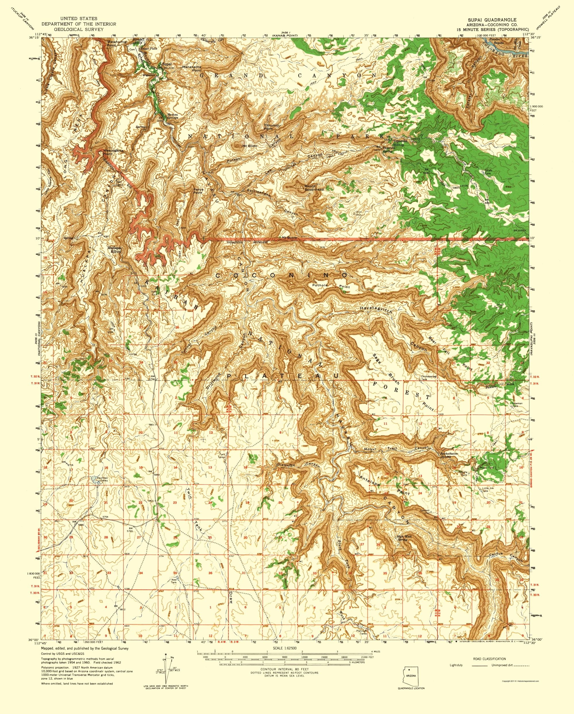 Supai Arizona Quad USGS 1962-23 x 28.58