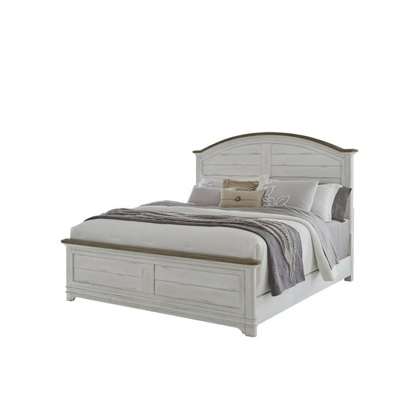 Meadowbrook White-Washed Wood Farmhouse Queen Size Arched Panel Bed