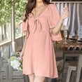 thumbnail image 6 of kamemir Womens Dresses 2024 Spring Summer Deep V Neck Elegant Bow tie Mini Dress(Red,S), 6 of 6