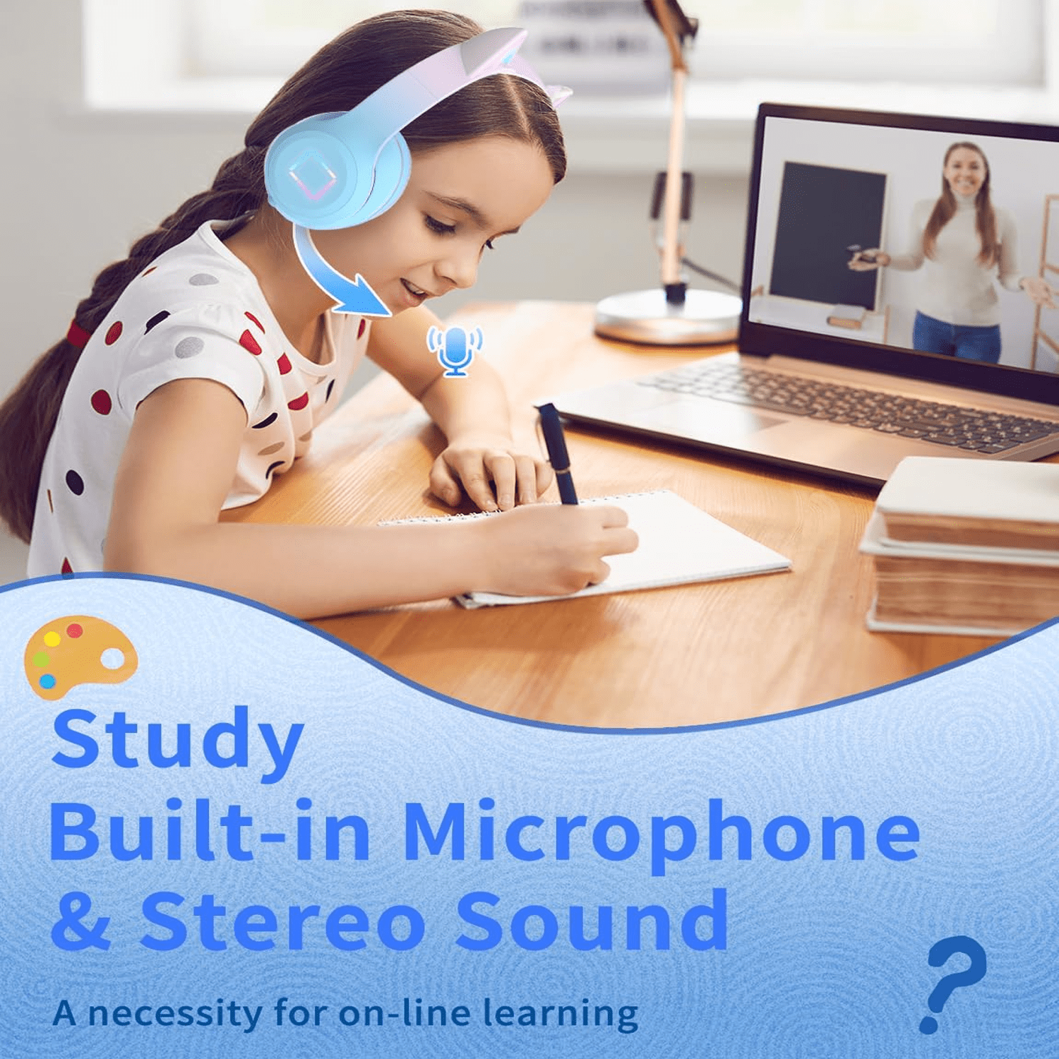 New Gaming Cat Ear Headphones LED Lights Headset Cute Wireless Bluetooth 5.0 School Teen on Ear for Computer | Laptop | Plane Travel