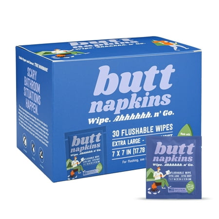Butt Napkins, Camping Wipes, Water-Based Flushable Wipes, Individually Wrapped, 30-Pack