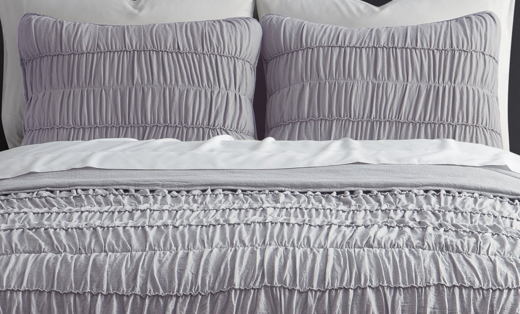 Ultra Soft Garment Washed Ruched Texture 3 PC Quilt Bedding Set - Lilac - Full/Queen