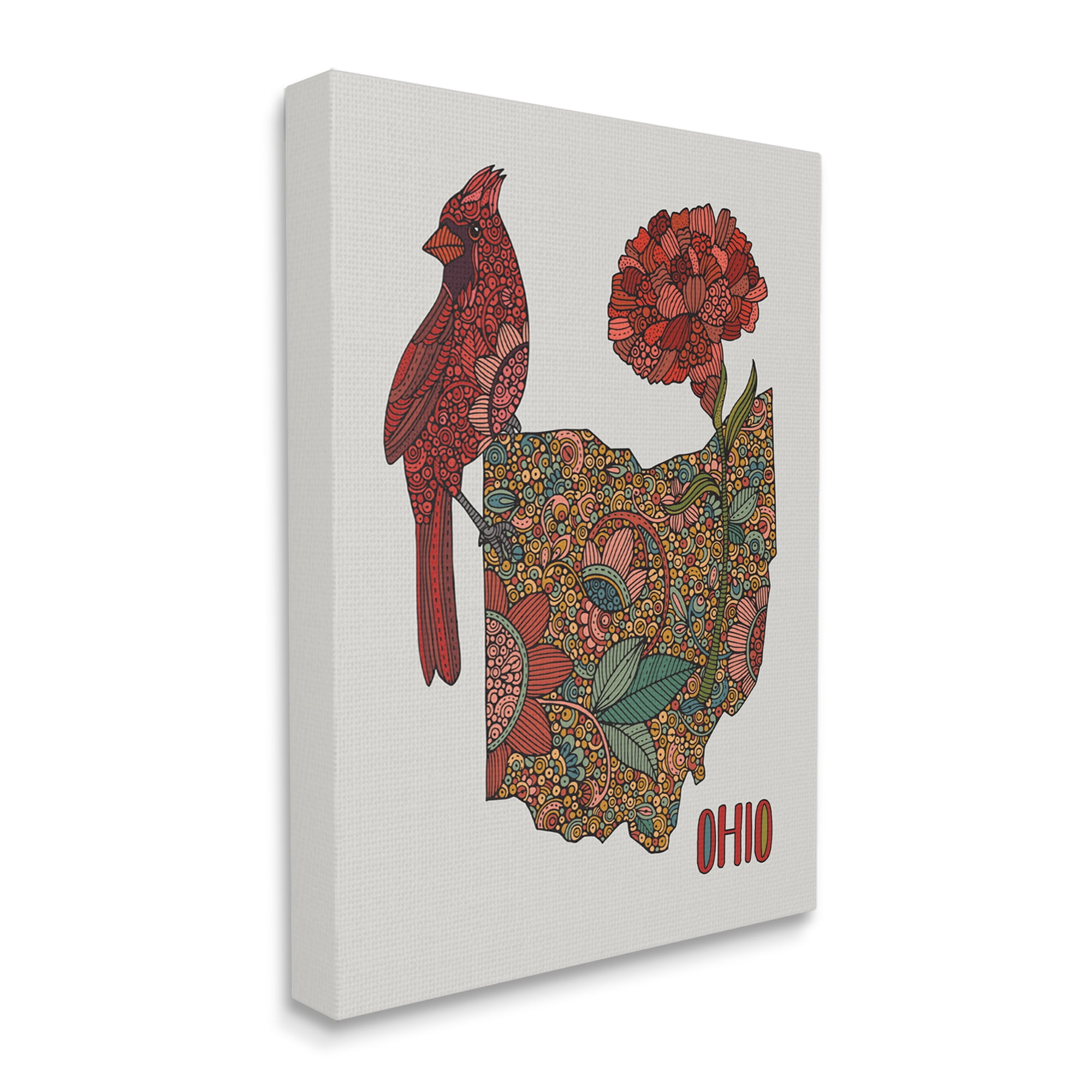 Stupell Industries Ohio State Carnation Blossom Intricate Floral Cardinal Graphic Art Gallery Wrapped Canvas Print Wall Art, Design by Valentina Harper