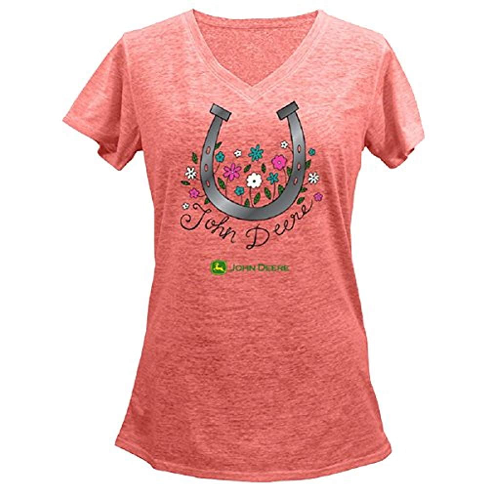 John Deere - John Deere Ladies Horshoe V-neck Short Sleeve T-shirt-Sunset-xl - Walmart.com