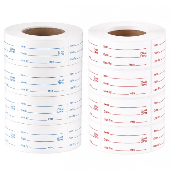 8 Rolls Removable Food Labels 2 x 1 in, Waterproof Freezer Safe Food Date Stickers for Containers, No Trace Labels for Kitchen Refrigerator Organization, Red/Blue