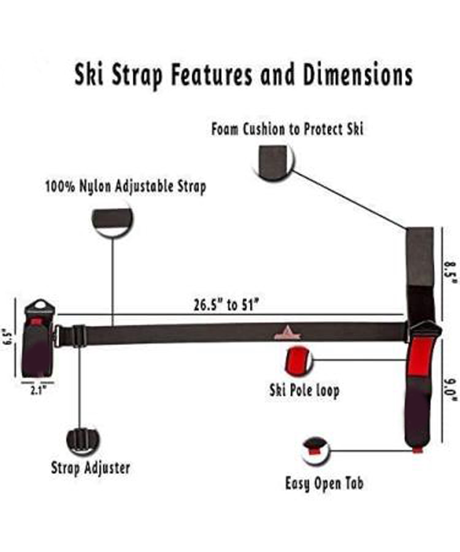 Ski Carrier Strap 2-Pack with Padded Hook-and-Loop – Adjustable Ski & Pole Carry Strap with Shoulder Sling – Includes Bonus Ski Boot Carrier – Compact Snow Gear Accessory