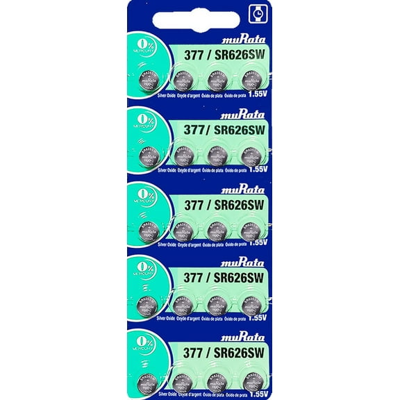 Murata 377 SR626SW Battery 1.55V Silver Oxide Watch Button Cell - Contractor Pack (20 Batteries)