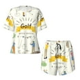 thumbnail image 3 of Lafuoo Golf Icons And Golfer Pattern Women's Round Neck Short Sleeve Pajamas Set, Button Pajamas Elastic Band Pajamas Home Wear-Small, 3 of 9