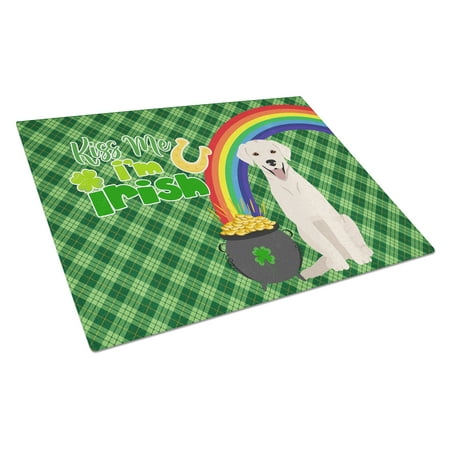 

White Cream Labrador Retriever St. Patrick s Day Glass Cutting Board Large 12 in x 15 in