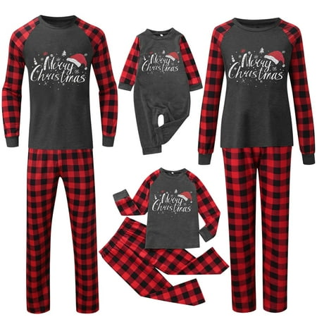 

Matching Family Pajamas Sets Holiday Stay at Home PJ s with Letter Printed Tee and Plaid Printed Pants Loungewear