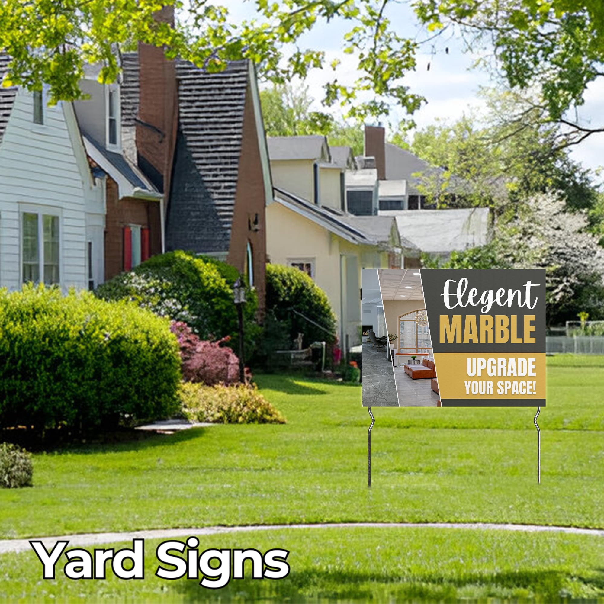 Elegant Marble - Upgrade Your Space! Yard Sign by DC | 24"x18" Double Sided Furniture Garden Sign with 13” Metal Stakes | Outdoor Signs Waterproof for Lawn, Patio, Sidewalk & House | Set of 2