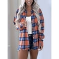 thumbnail image 6 of Womens Button Down Flannel Shirts Long Sleeve Plaid Shackets Business Casual Blouse Top Orange-Red M, 6 of 7