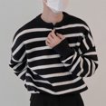thumbnail image 2 of HAiming Mens Striped Sweaters Color Block Long Sleeve Crewneck Pullover Knit Tops Trendy Plus Size Casual Loose Blouse, 2 of 7