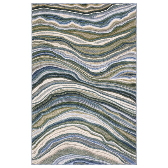 Oriental Weavers Tisdell TIS10 - Machine-Woven Area Rug - 5'3" x 7'6" - in Green/ Blue - Modern Style Bedroom, Bathroom, Entryway, Kitchen Rug