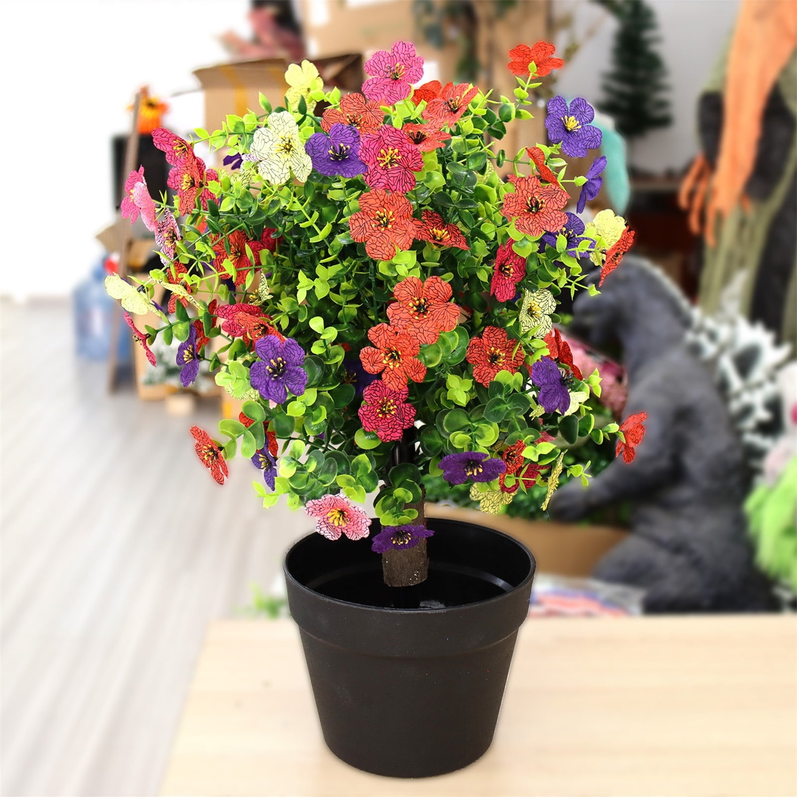 Upgraded Artificial Violet Ball Tree 15" Fake Topiary Potted Plants Artificial Shrubs Bushes Ball Tree for Indoor Outdoor Home Garden Decor