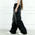 thumbnail image 2 of Miluxas Baggy Cargo Pants for Girl Girls Wide Leg Jeans Streetwear Low Rise Oversized Jeans Black 9-10Years, 2 of 5