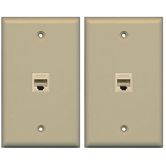 (2 Pack) RiteAV 1 Port Cat5e Rj45 Ethernet Wall Plate Ivory