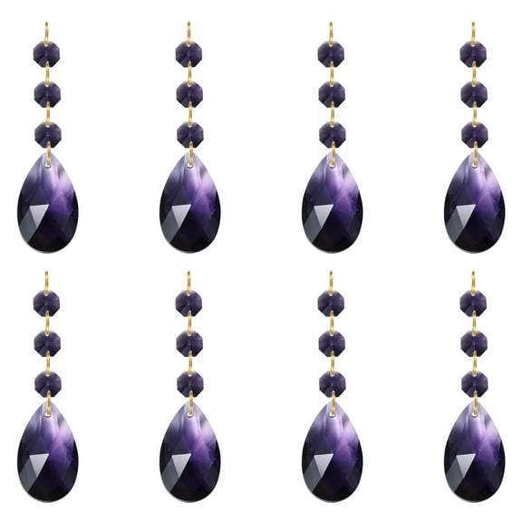 Uxcell Teardrop Crystal Chandelier Pendants Beads, 8 Pack 100mm Length 38mm Prisms Parts Beads Dark Purple