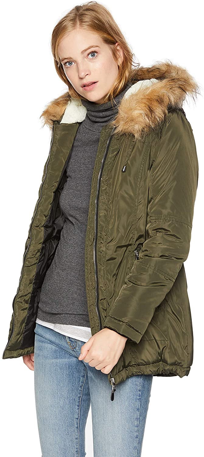 Madden Girl Women's Anorak Fashion Jacket, Sherpa Hood Lining Olive, M | Walmart Canada