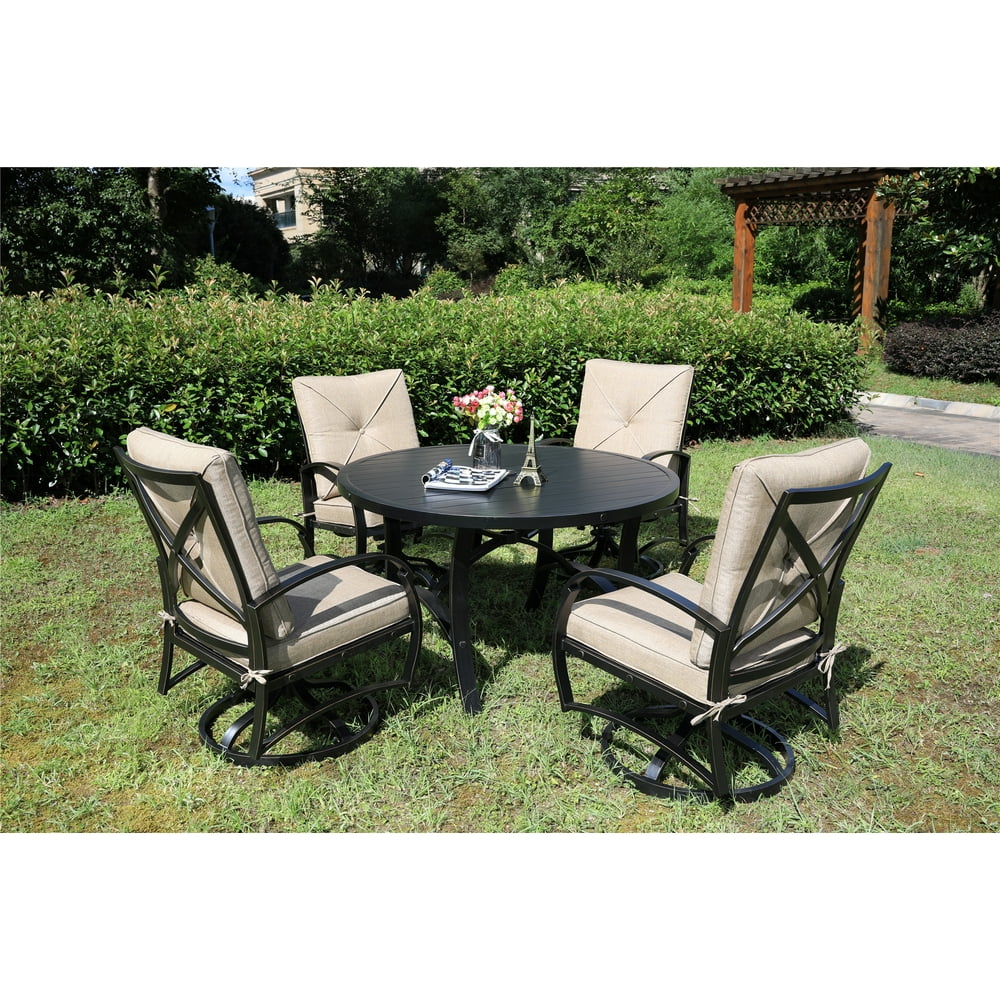 Napa Outdoor Patio Dining Set with All Swivel Chairs, Aluminum 5 Piece - Walmart.com - Walmart.com