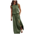 thumbnail image 1 of Robe Maxi Fendue Sans Manches Col Rond Classique Couleur Unie Design Fluide, 1 of 5