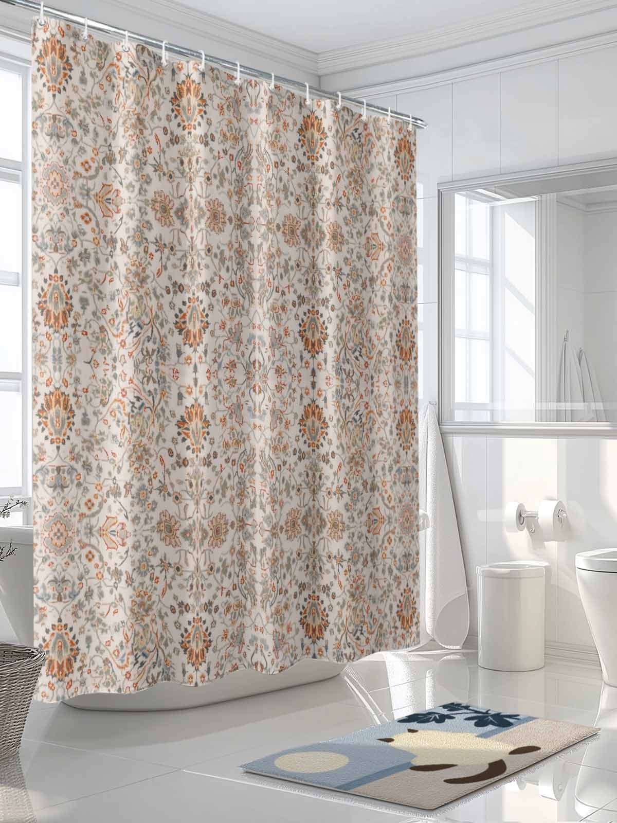 Boho Vintage Shower Curtain, Tribal Style Flowers Waterproof Shower Curtain Set with 12 Hooks Lightweight Washable Fabric Shower Curtains for Bathroom 72x84 Inches