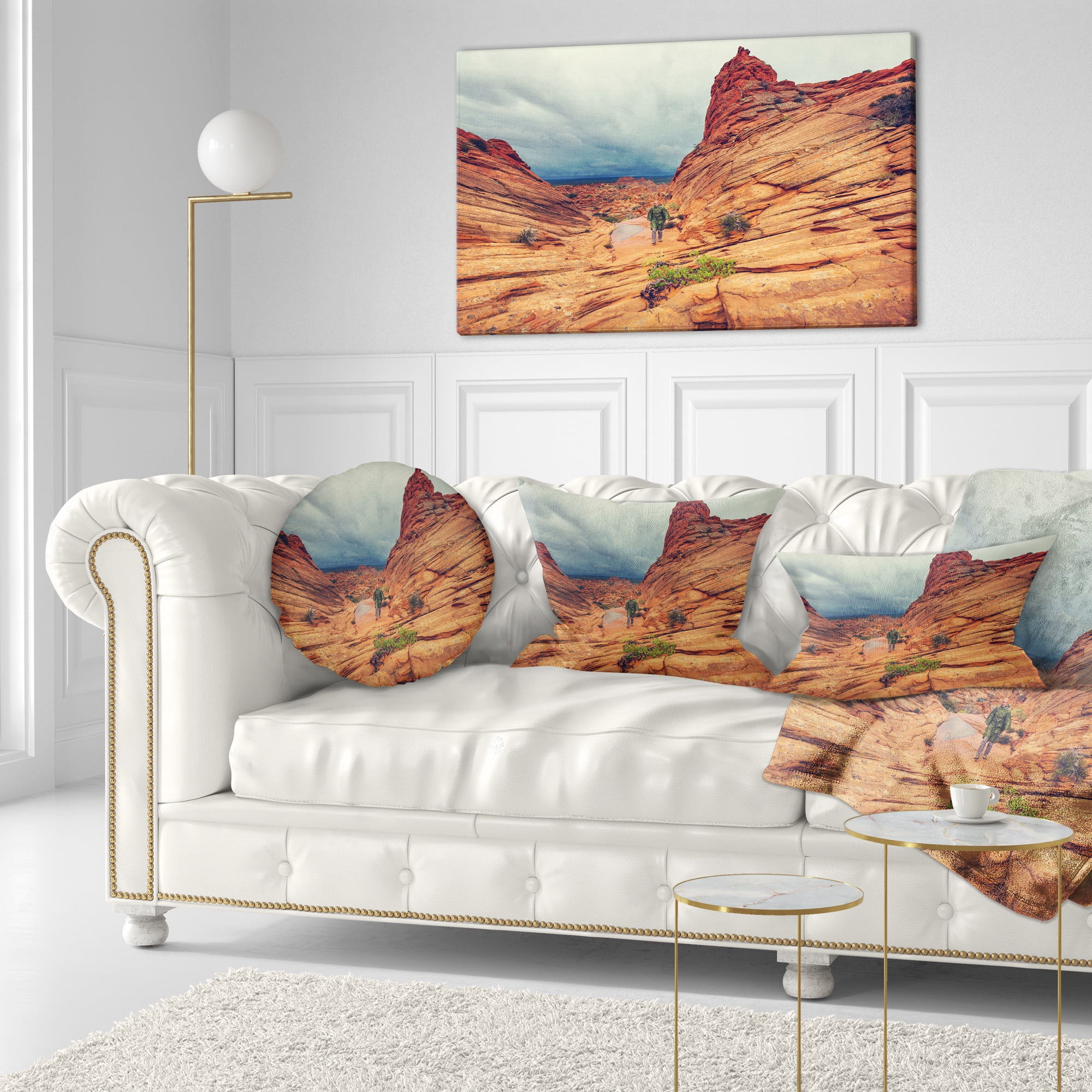 Designart 12" x 20" Orange Polyester Throw Pillow