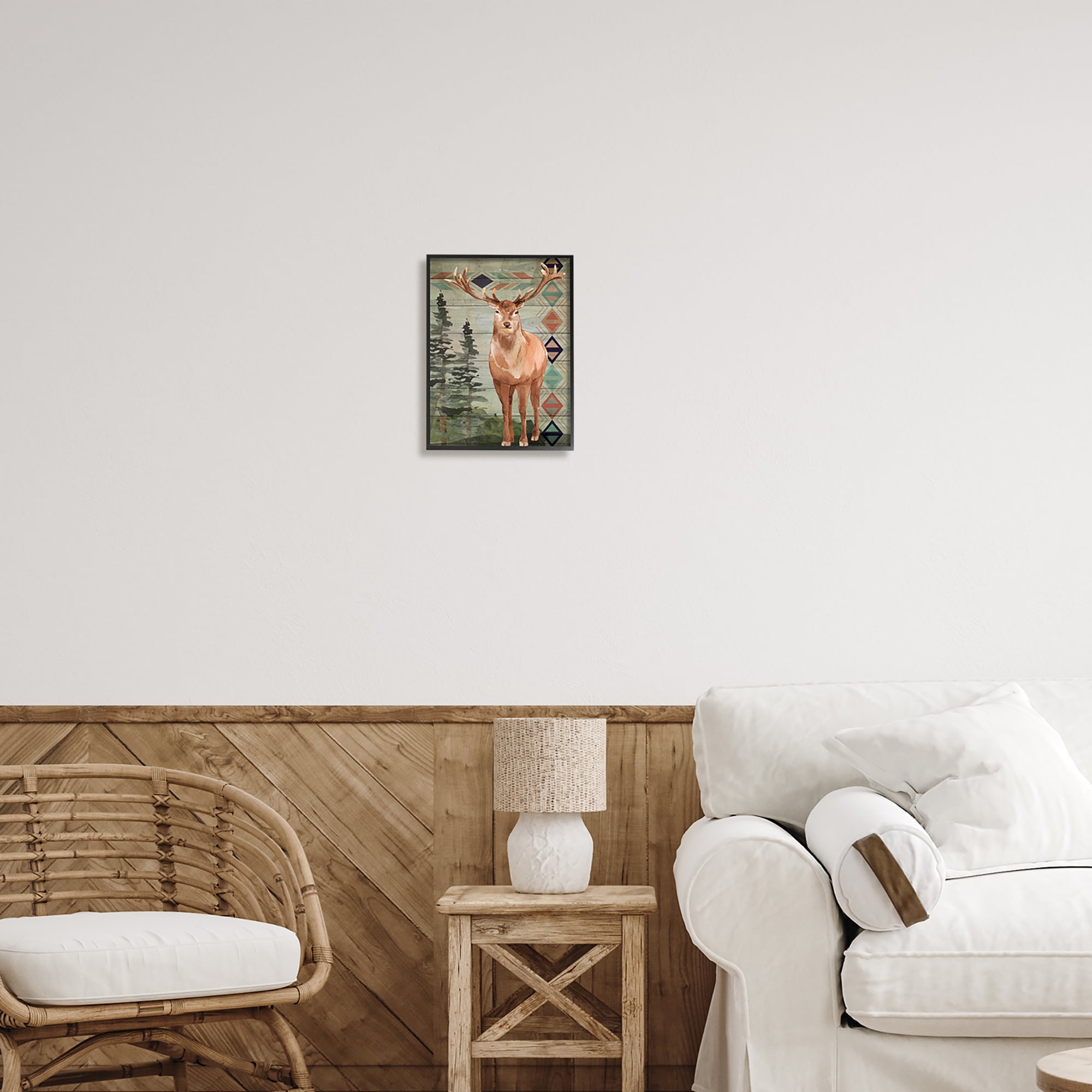 Stupell Geometric Pattern Wildlife Deer Animals & Insects Painting Black Framed Art Print Wall Art