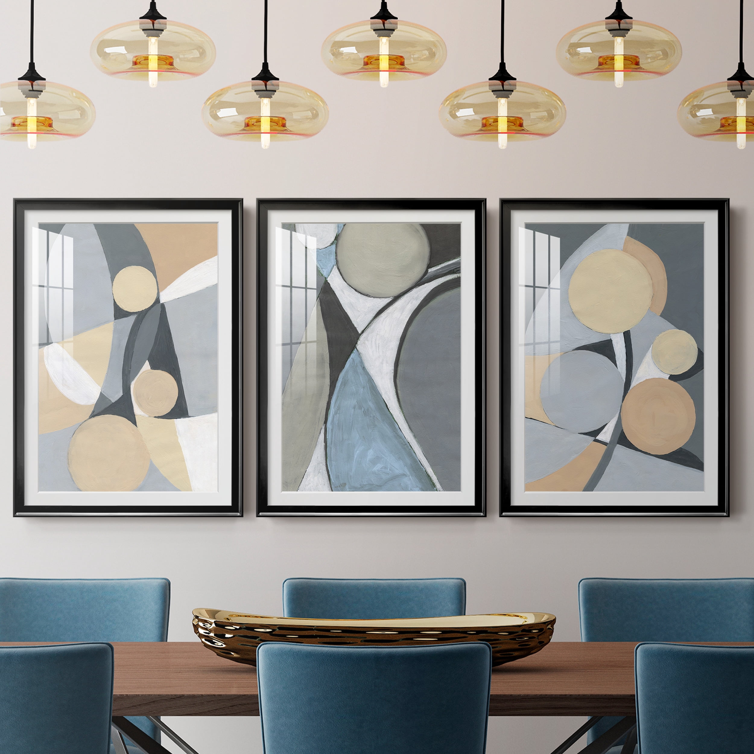 &nbsp;A Soft Jeweled Geometric II Premium Framed Prints Set of 3 - Ready to Hang - 30.5 x 42.5 Each - Black Frame