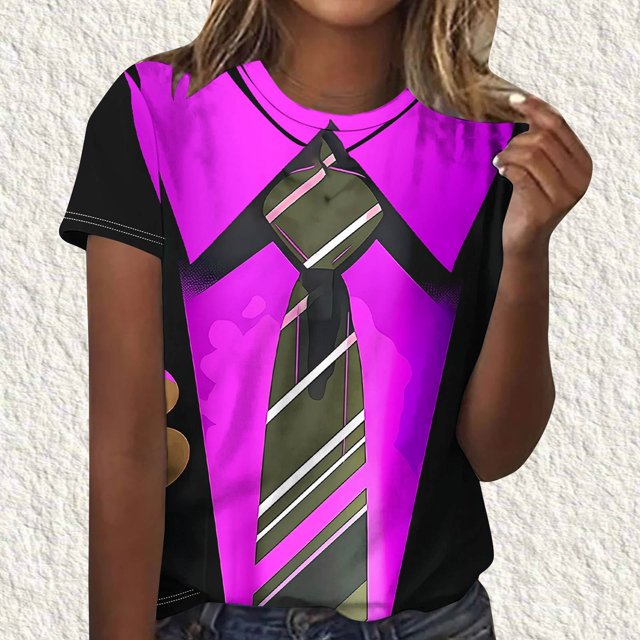 Puntoco Liquidación de camisetas cortas para mujer, nueva camiseta estampada informal de moda para mujer, camiseta de manga corta con cuello redondo