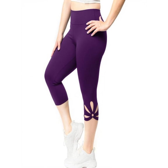 Women's Plus Size Capri Cropped Leggings Elastic Waist Stretch Soft Tights Cutout Trousers Casual Pants
