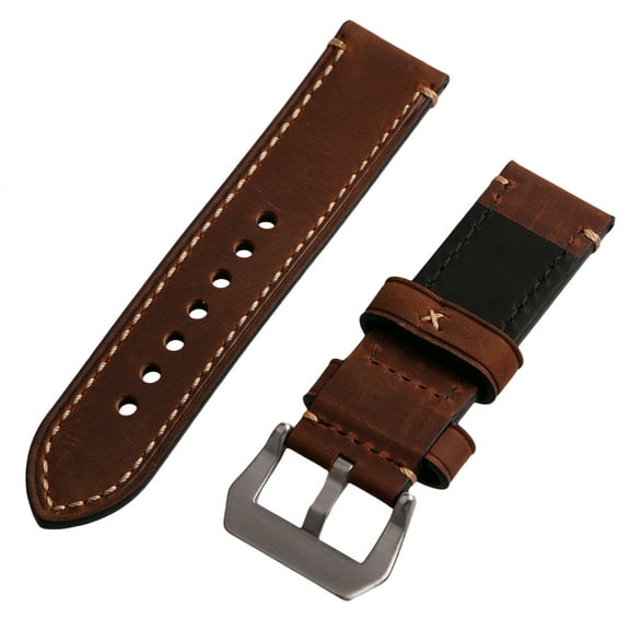 Genuine Leather Brown 24mm Wristwatch Watch Strap Band Watchband with Silvery Buckle