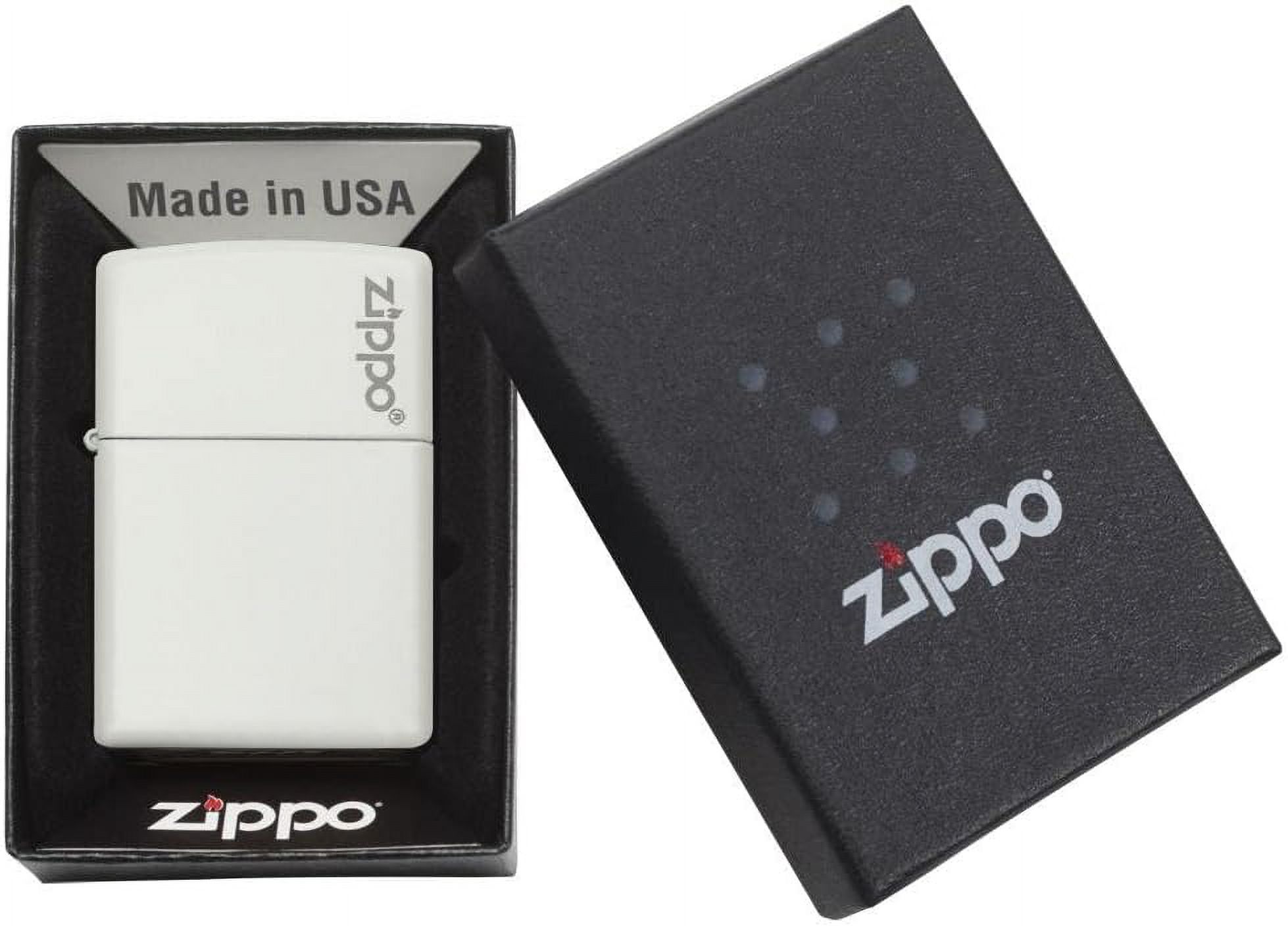 Zippo Lighter - Personalized Custom Message Engrave for Classic with Logo White Matte Windproof Zippo Lighter #214ZL