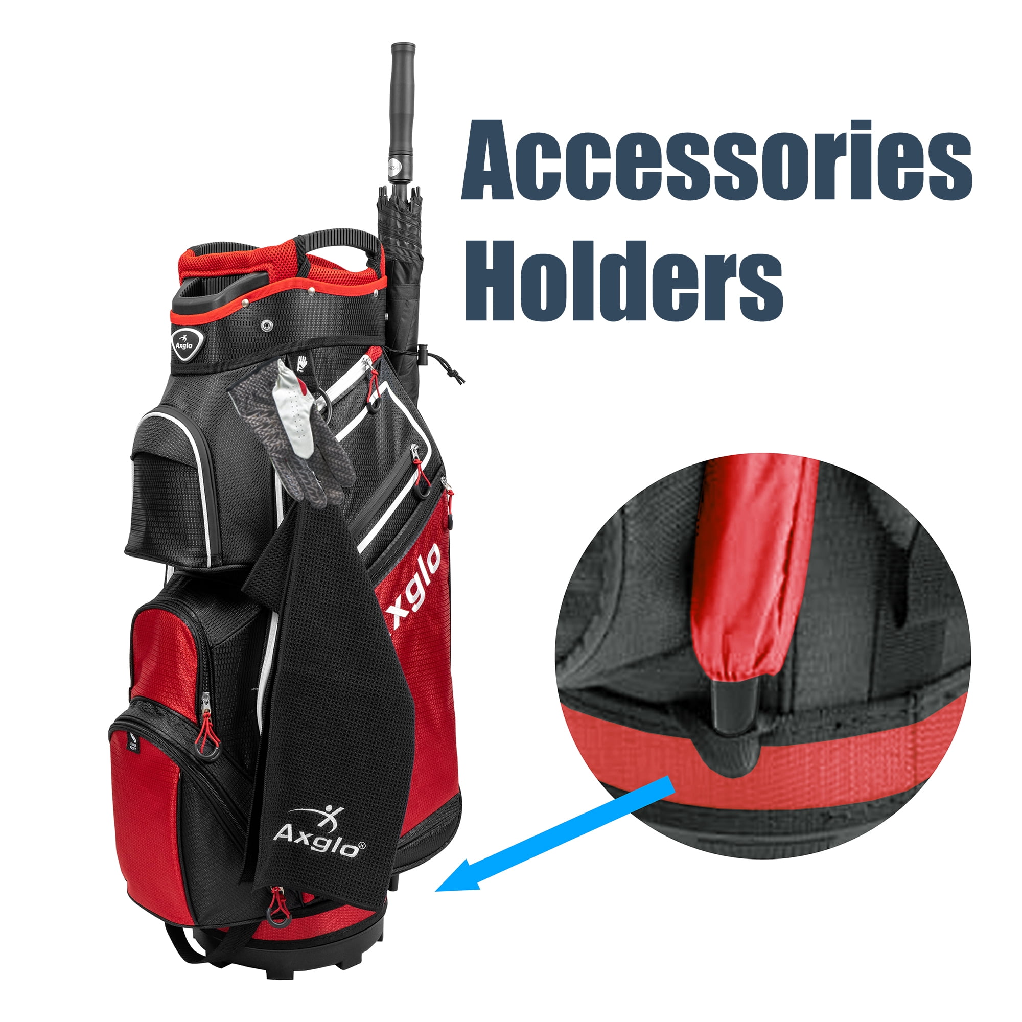 Axglo A211 Lightweight Golf Cart Bag | 15 Full-Length Dividers with Putter Well - Red/Black